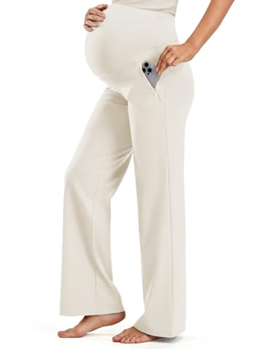 JOYSPELS Smooth Feeling Wide-Leg Maternity Work Pants Soft Pregnancy Yoga Pants with Zippered Pockets Over The Belly - color: Lightgray, size: Small