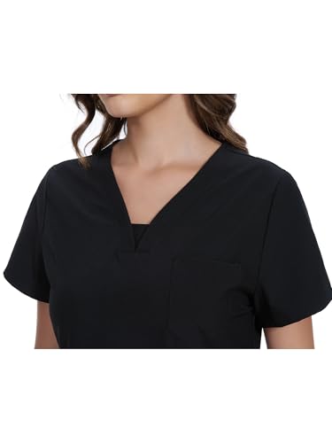 Scrubs for Women - V-Neck Women Scrub Tops - color: Black, size: Medium