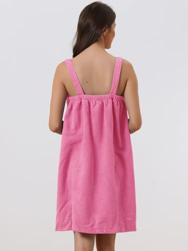 cheibear Women Terry Towel Dress Wrap Bathrobe with Pockets Headband - color: Rose Pink, size: Small