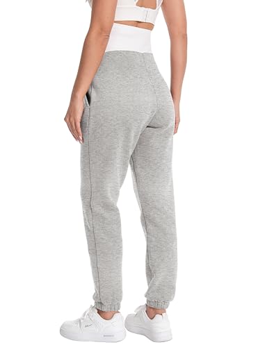 Maternity Joggers Stretchy Pregnancy Sweatpants - color: Heather Gray, size: XX-Large