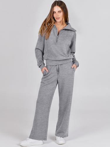 ANRABESS Women 2 Piece Set Sweatsuits Lounge Fall Outfits - color: Grey, size: X-Small