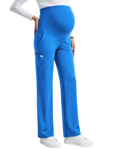 QBK Women's Maternity Scrub Pants Cargo Work Pants 4-Way Stretch 6 Pockets - color: Royalblue, size: 3X-Large