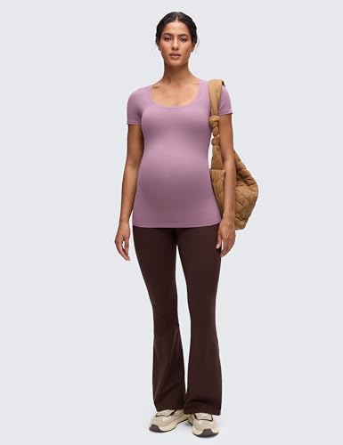 CRZ YOGA Maternity U Neck T-Shirt - color: Light Lavender, size: Medium
