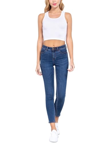 Women Sleeveless Racerback Crop Camisole Tank Tops Cotton Basic Shirts - color: 001-white-22, size: Medium