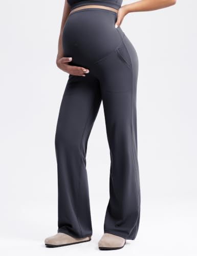 ENERBLOOM Women's Maternity Pants Over the Belly Pregnancy Work Trousers - color: Grey, size: X-Small