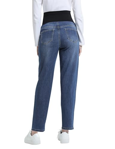 Maternity Boyfriend Jeans Pregnancy Denim Pants - color: Dark Blue, size: Small