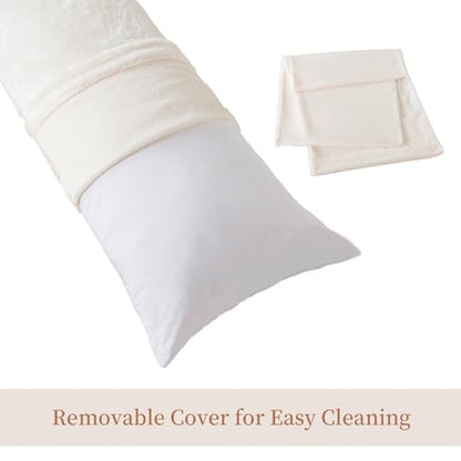 WhatsBedding Memory Foam Body Pillow with Cover, Long Bed Pillow for Adults - color: White Pillow+ Sherpa Beige Pillowcase