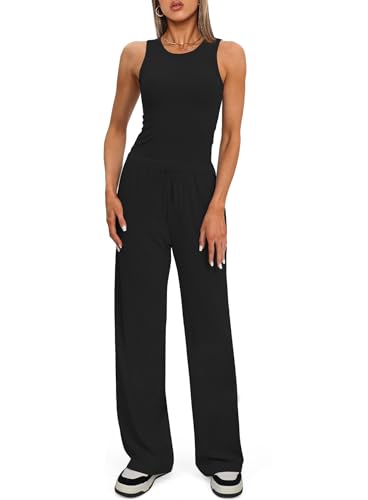 Darong Women's 2 Piece Summer Outfits Sleeveless Matching Lounge Sets - color: Black, size: X-Small