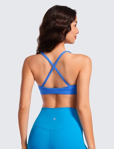 CRZ YOGA Butterluxe Deep V Neck Sports Bras - color: Sparkle Blue, size: Large