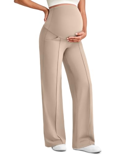 G4Free EverGoing Maternity Dress Pants Pregnancy Slacks - color: Light Khaki, size: Large