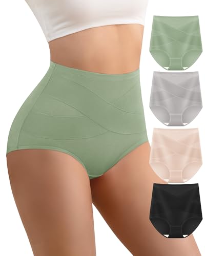 Women's Cotton Underwear High Waisted Post Partum Soft Panties 4 Pack - color: A-multicolor, size: Medium