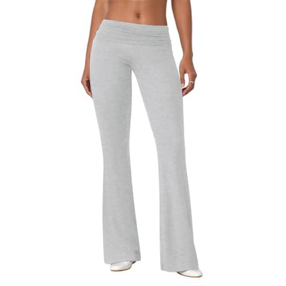 COPYLEAF Flare Leggings for Women Fold Over Stretch Bell Bottom Yoga Pants - color: Light Grey, size: Large