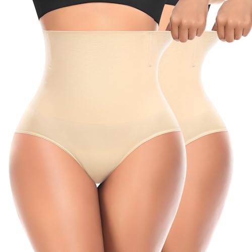 Werena Tummy Control Shapewear for Women High Waisted Body Shaper Panties Slimming Girdle Shaping Briefs - color: 2# Beige+beige, size: Medium
