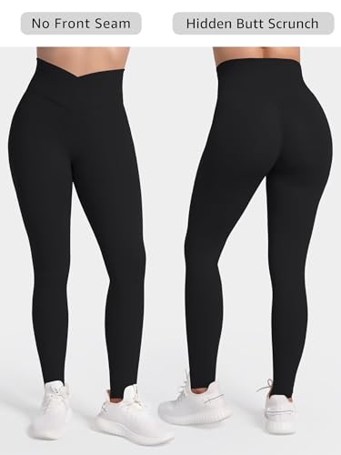 Sunzel Women's High Waisted Crossover Waist Butt Lifting Workout Leggings - color: Black, size: Medium