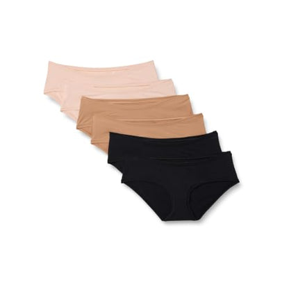 Amazon Essentials Women's Maternity Knickers, Under Bump & Over Bump Styles, Cotton & Microfibre, Pack of 6 - color: Black / Washed Bronze / Soft Petal, size: Small