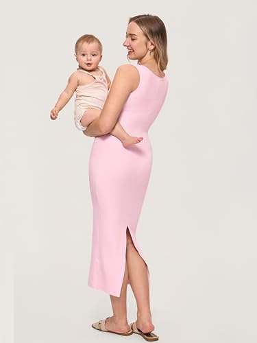 MOMANDA Sleeveless Maternity Nursing Dresses - color: Sweet Pink, size: Large
