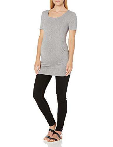 Amazon Essentials Women's Maternity Short-Sleeve Rouched Scoopneck T-Shirt, Pack of 2 - color: Light Grey Heather/White, size: Medium