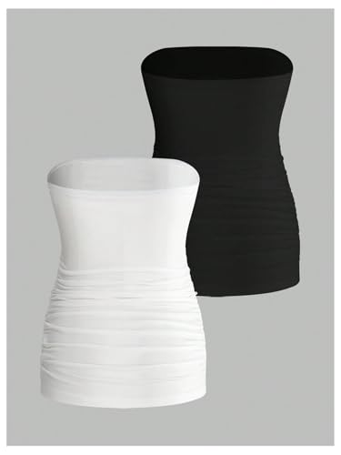 MakeMeChic Women's Maternity Tops 2 Pack Strapless Tube Tops Fall Outfits - color: Black and White, size: Small