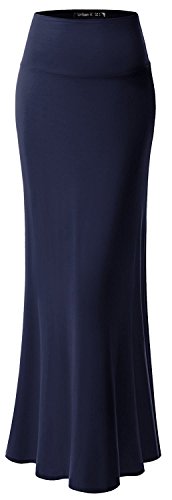 URBAN K Womens Basic Foldable High Waist Regular and Plus Size Maxi Skirts - color: Navy, size: Large