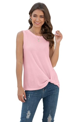 IWOLLENCE Womens Casual Tank Tops with Twist Knot - color: C Pink, size: X-Large