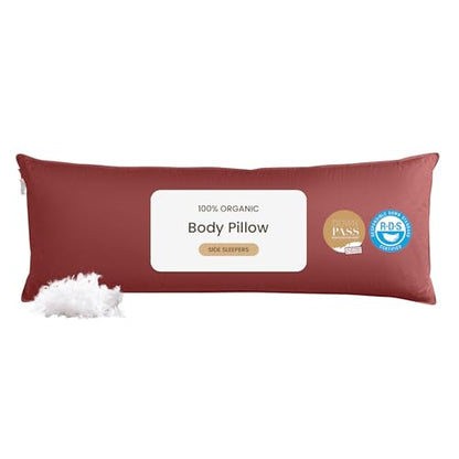 Goose Down Body Pillow for Adults, Burgundy, 20"x54" - color: Burgundy, size: 20"x54"