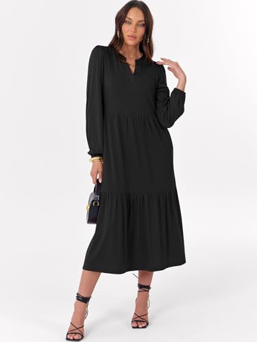 ANRABESS Women's Long Sleeve Fall Flowy Boho Maxi Dresses - color: Black, size: Small