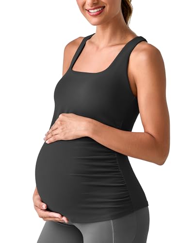 G4Free BareFeel Maternity Tank Tops with Removable Pads Pregnancy Clothes - color: Black, size: Medium