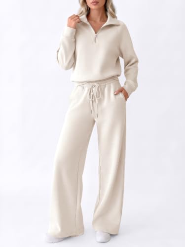 EFAN Womens Sweatsuits Modal Blend 2 Piece Matching Sets Comfy Lounge Wear - color: Beige, size: Small