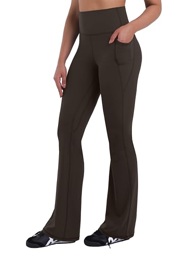 Sunzel Women Mini Flare Leggings with Pockets Breathable Bootcut Yoga Pants - color: Seal Brown, size: Medium