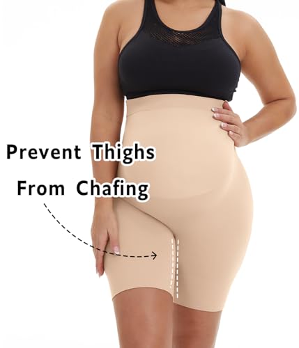 Seamless Maternity Shapewear, Prevent Thigh Chaffing, Pregnancy Belly Support, S-5XL - color: Nude, size: Medium