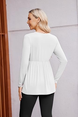 Maternity Shirts for Women Long Sleeve V Neck Fall Tops Clothes 4 Packs - color: Black/Dark Grey/Light Grey/White, size: X-Large