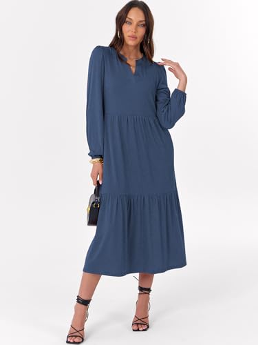 ANRABESS Women's Long Sleeve Fall Flowy Boho Maxi Dresses - color: Blue, size: Large
