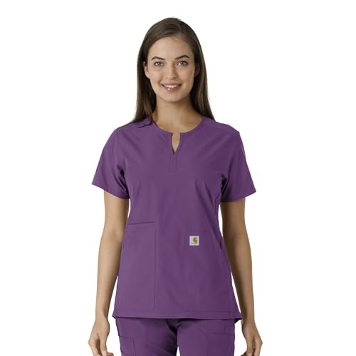 Carhartt Scrubs C12413 Women's Force® Essentials Modern Fit Notch Neck - color: Eggplant, size: Small
