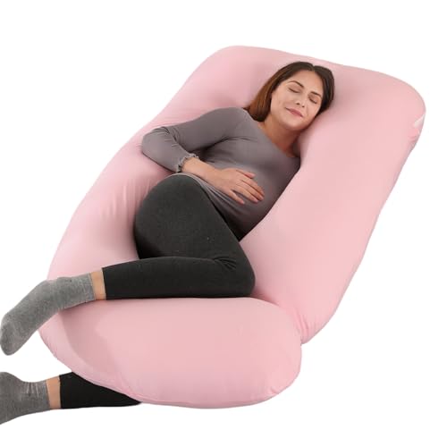 ALLOPERA Pregnancy Pillow, Full Body Maternity Pillow 57 inch, with Removable Washable Cover - Sleep Support for Legs, Back, Neck, Shoulder, HIPS, Belly for Pregnent Women, Jersey Knit Cotton (Pink) - color: Jersey Knit Cotton-pink