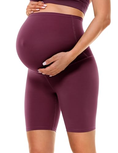 BAYDI Clouduxi Maternity Biker Shorts Over the Belly 6" - color: Garnet Red, size: Medium