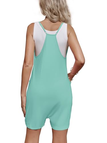 FMEYOA Maternity Romper Sleeveless Overall Shorts Jumpsuit with Pockets - color: Mint Green, size: Small
