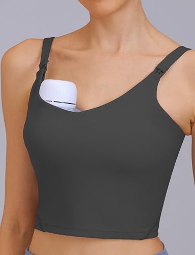 Nursing Tank Top for Breastfeeding Sports Bras - color: Grey, size: XX-Large