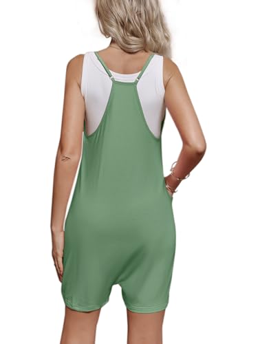 FMEYOA Maternity Romper Sleeveless Overall Shorts Jumpsuit with Pockets - color: Sage Green, size: Small