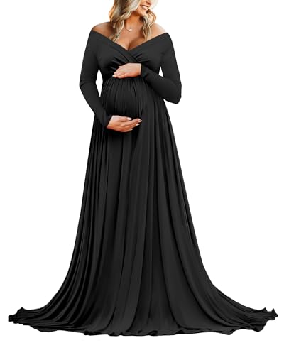 Saslax Off Shoulder Maternity Maxi Dress for Photoshoot - color: Black, size: Medium