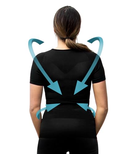 Women's Posture Corrector T-Shirt | Anti Back Pain | Straightens Back and Shoulders | Undershirt | Short Sleeves - color: Black, size: Medium