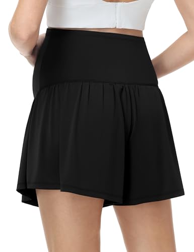 Foucome Womens 2 in 1 Maternity Athletic Shorts with Liner Pockets - color: Black, size: Medium