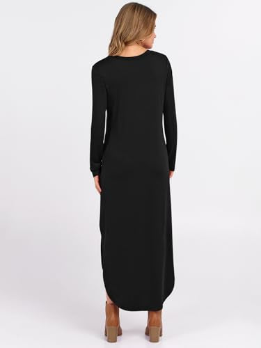 ANRABESS Women's Long Sleeve Fall Maxi T-Shirt Dress with Pockets - color: Black, size: Medium