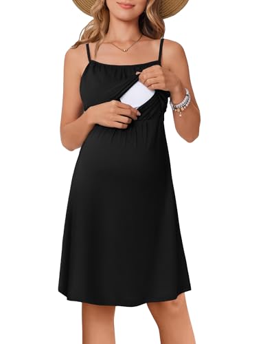 Ekouaer Womens Nursing Dress Summer Breastfeeding Maternity Clothes - color: Black, size: X-Large