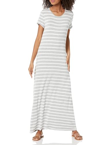 Amazon Essentials Women's Short-Sleeve Maxi Dress - color: French Stripe Grey Heather, size: X-Large