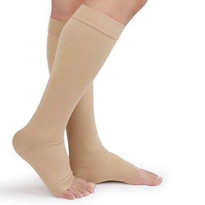 TOFLY 20-30mmHg Open Toe Compression Socks for Women & Men - color: 20-30mmhg Open-toe Beige, size: Large