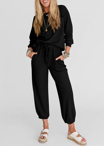 KIRUNDO Lounge Sets for Women 2026 Fall Comfy Postpartum Going Home Outfits - color: Black, size: Small