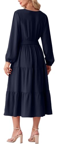 GRECERELLE Casual Fall Dresses for Women Long Sleeve Wedding Guest Dresses - color: Navy Blue, size: Large
