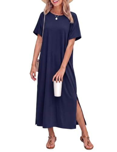 Ekouaer Cotton Nightgowns for Women Long Sleepshirts Soft Maxi Nightshirts - color: Navy Blue, size: Medium