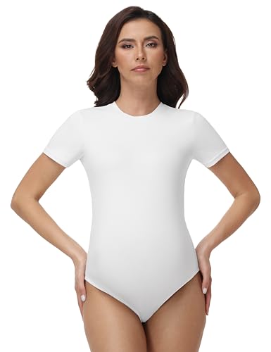 V VOCNI Maternity Bodysuit Short Sleeve Stretchy Basic Pregnancy T Shirt - color: White, size: Medium