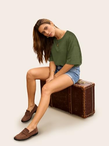 UNCLECAT Womens Oversized T Shirts Summer Trendy Short Sleeve Loose Fit Tee - color: Army Green, size: Large